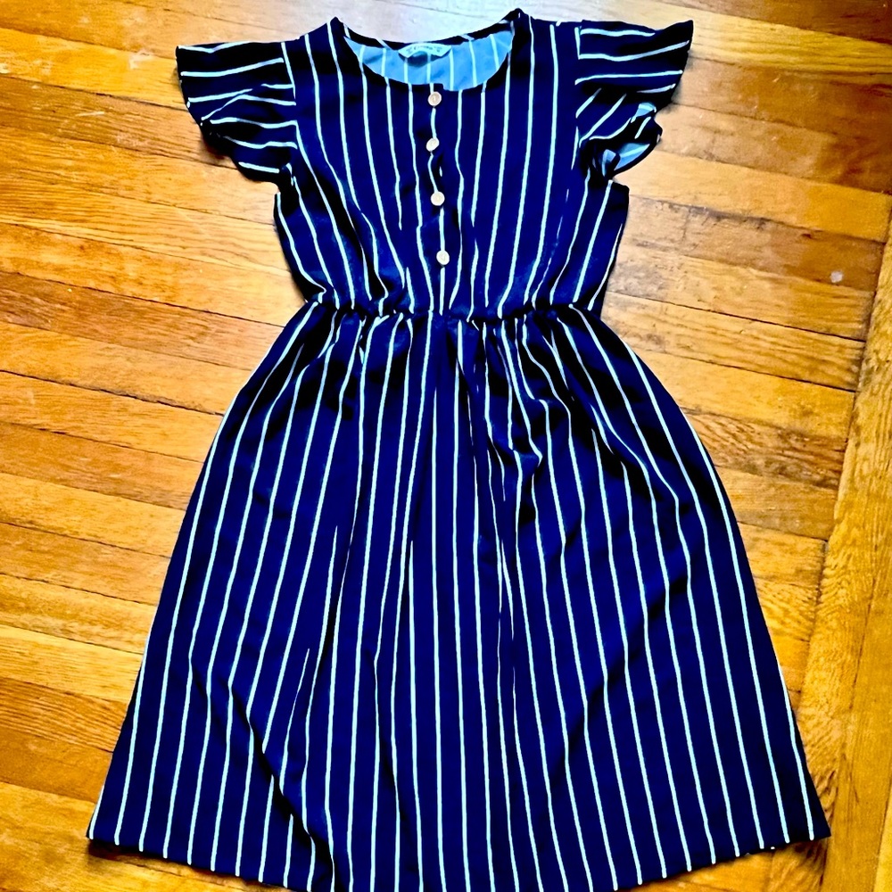 PatPat women’s navy & white striped flutter sleeve maxi dress, S